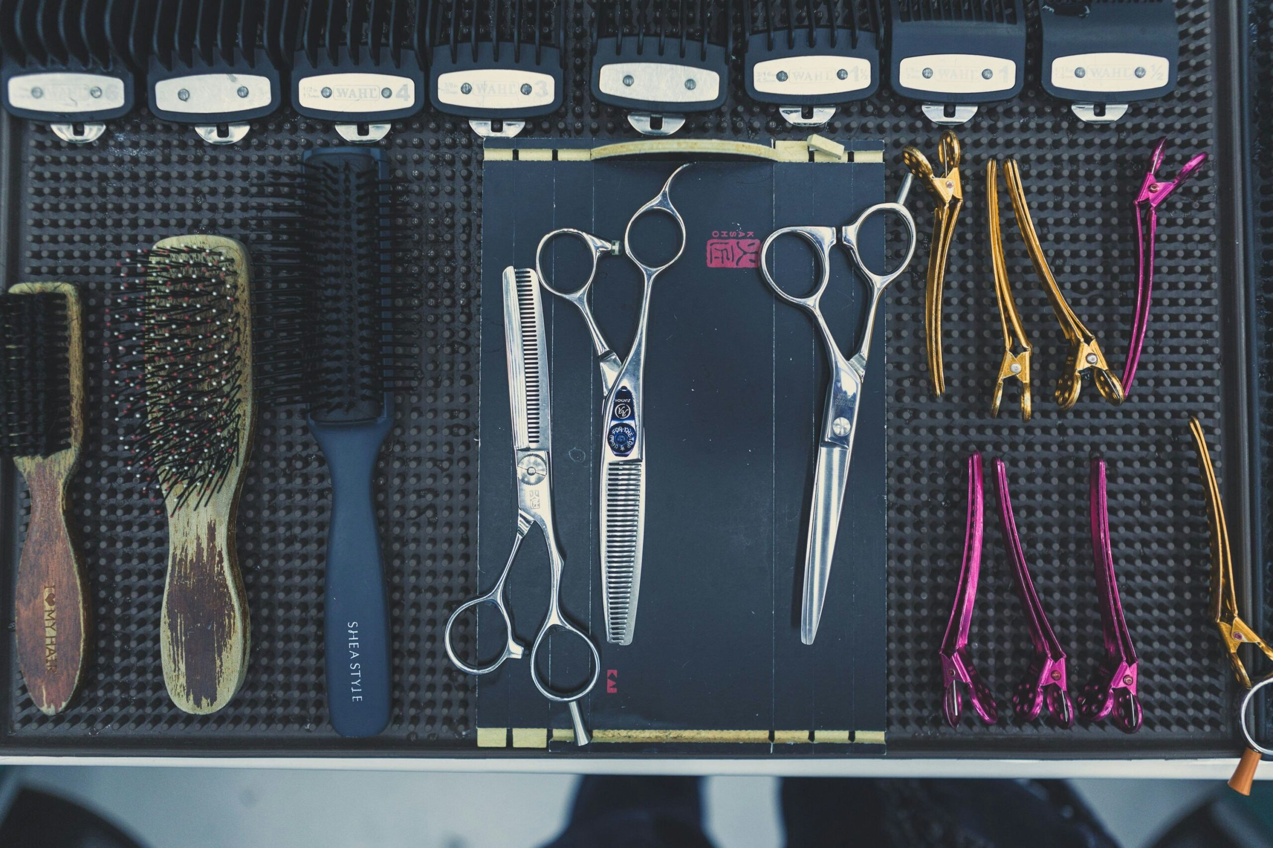 A comprehensive blade cleaning kit laid out